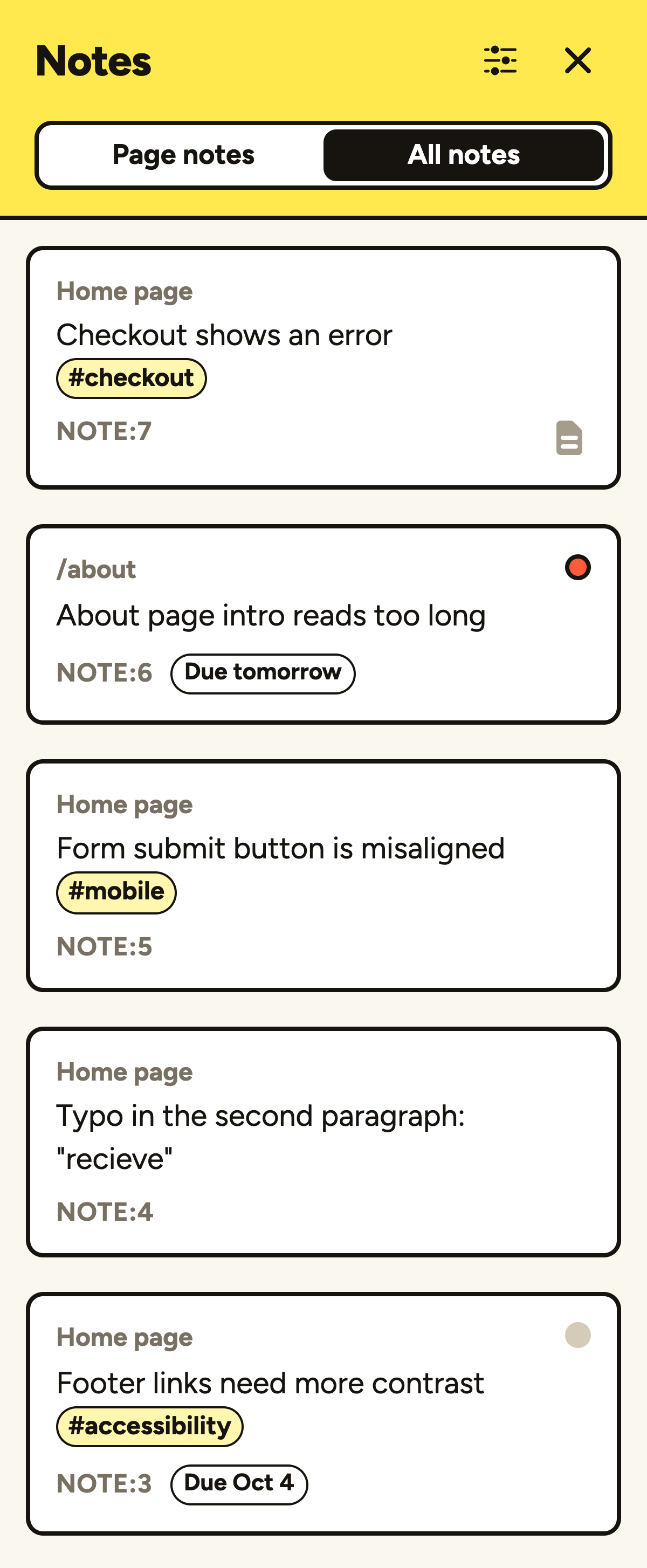 The notes list showing all notes