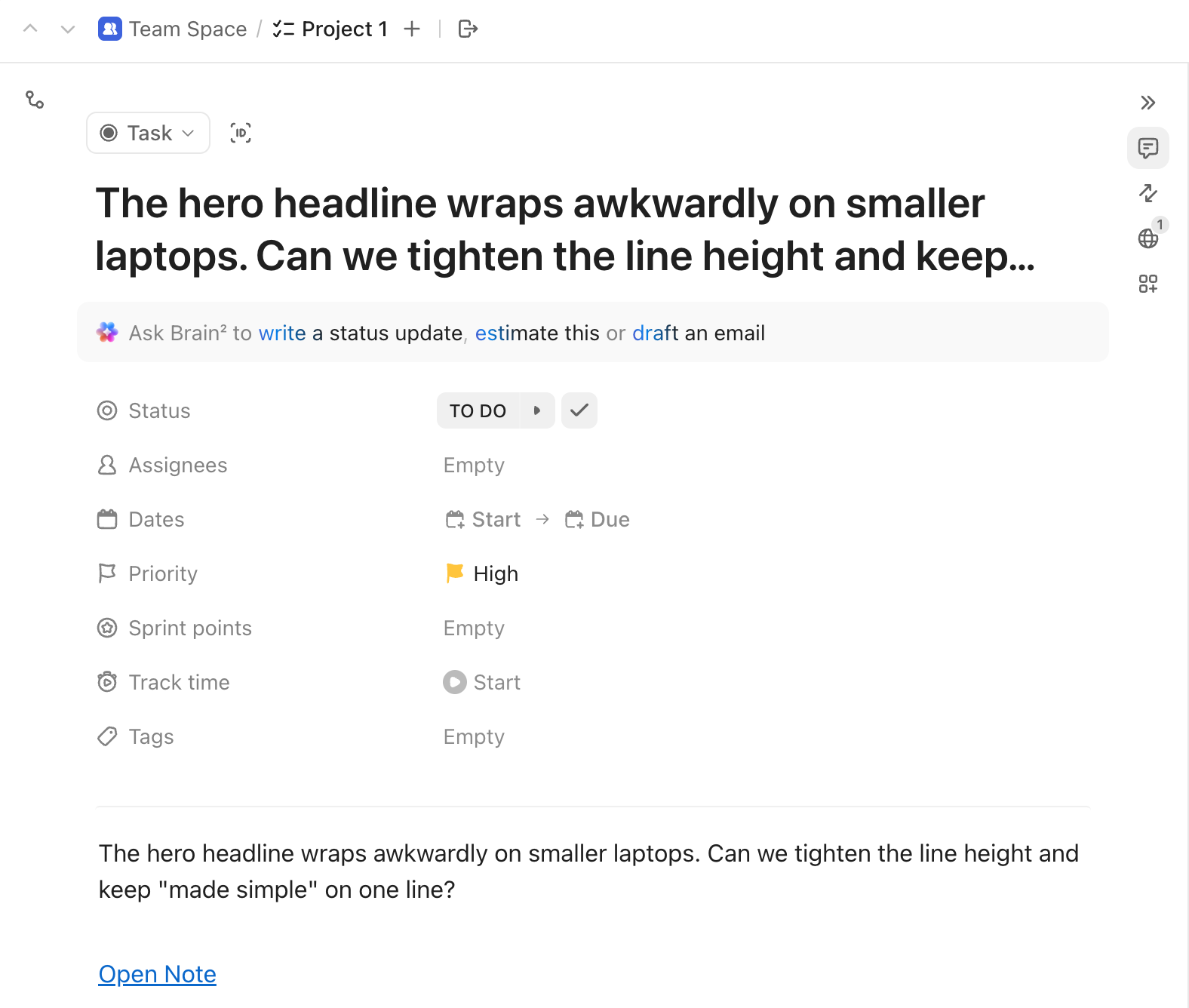A PageProofer note as a ClickUp task