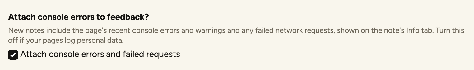 The console errors setting