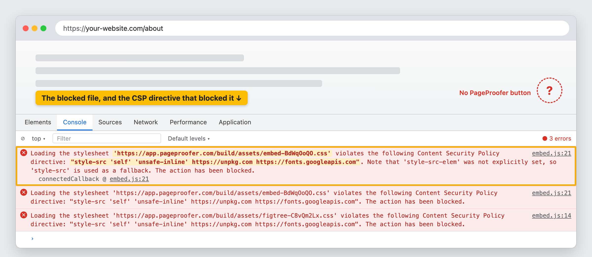 CSP errors in the browser console