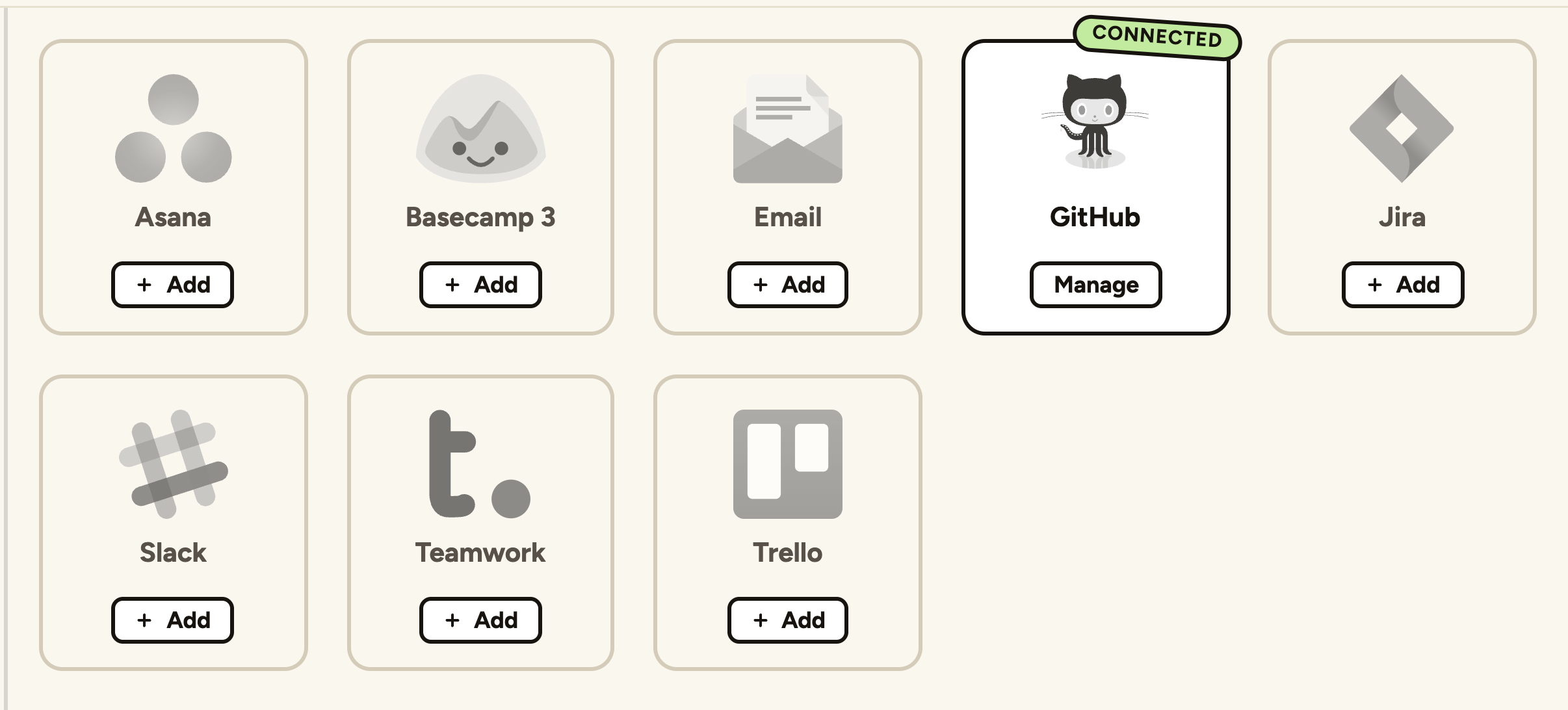GitHub connected in the site integrations