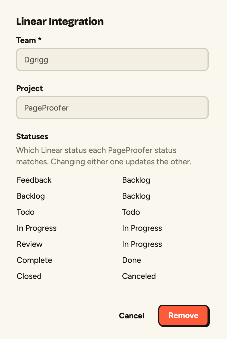 The Linear integration settings