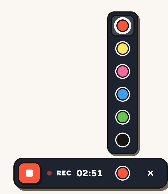 The recording bar with the colour picker open