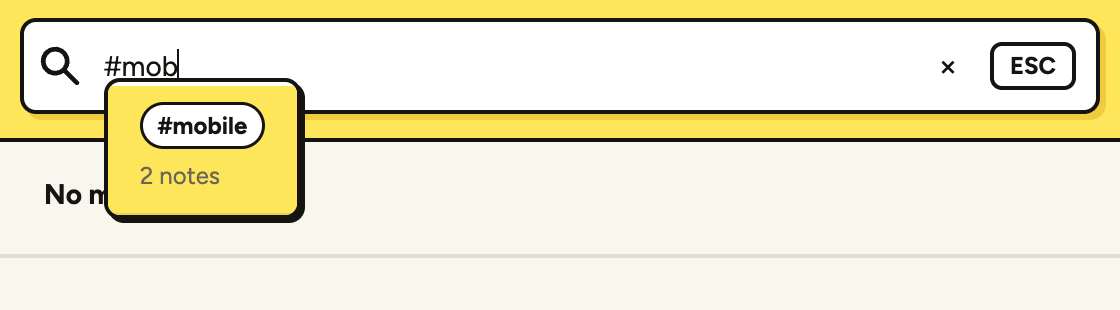 Picking a tag in the dashboard search