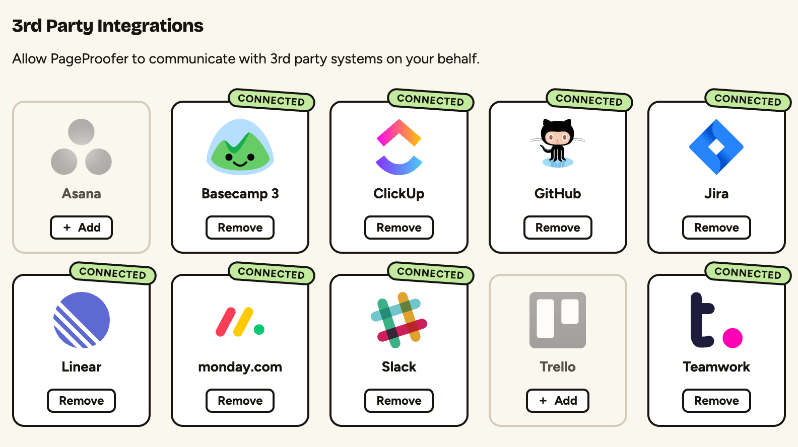 Your own accounts connected under My Settings