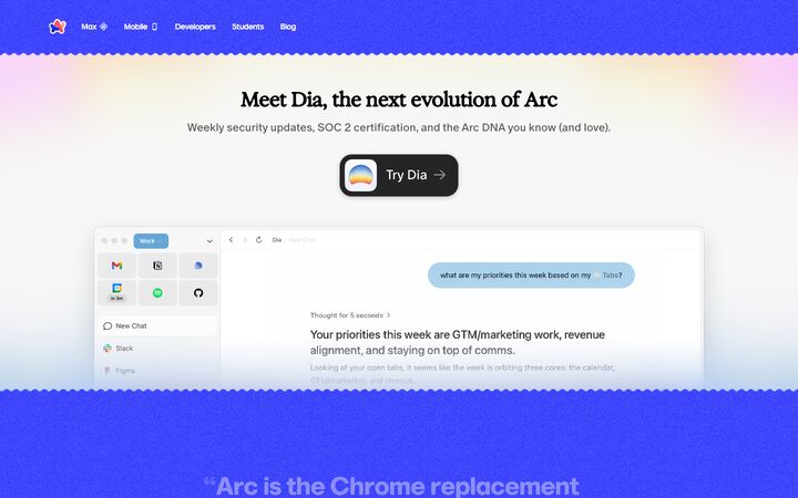 Arc homepage