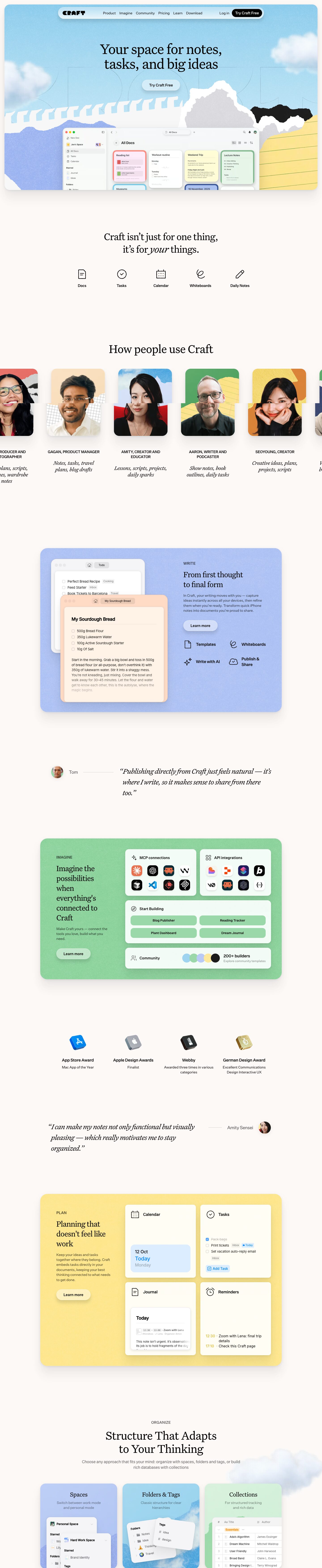The full Craft homepage