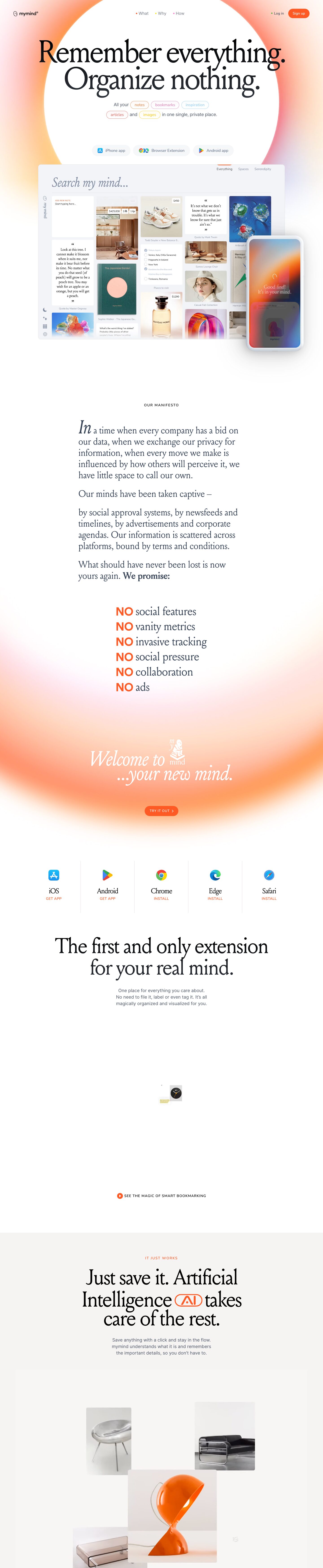 The full mymind homepage