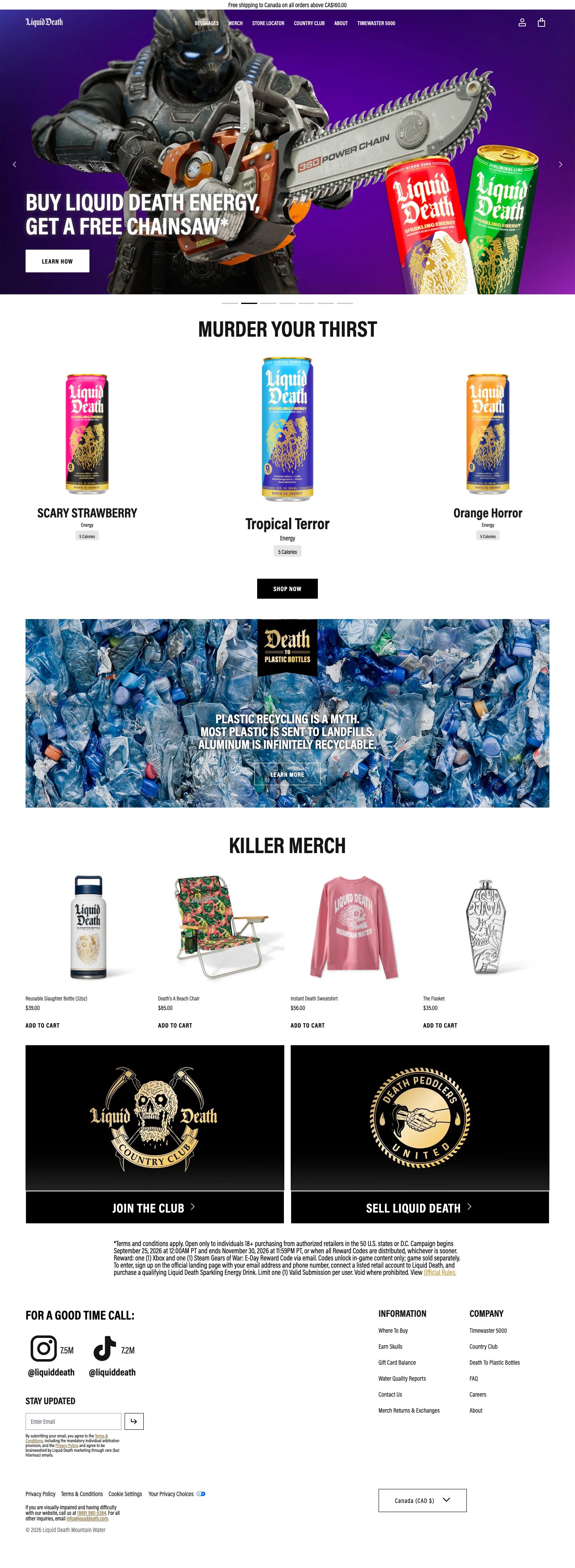 The full Liquid Death homepage