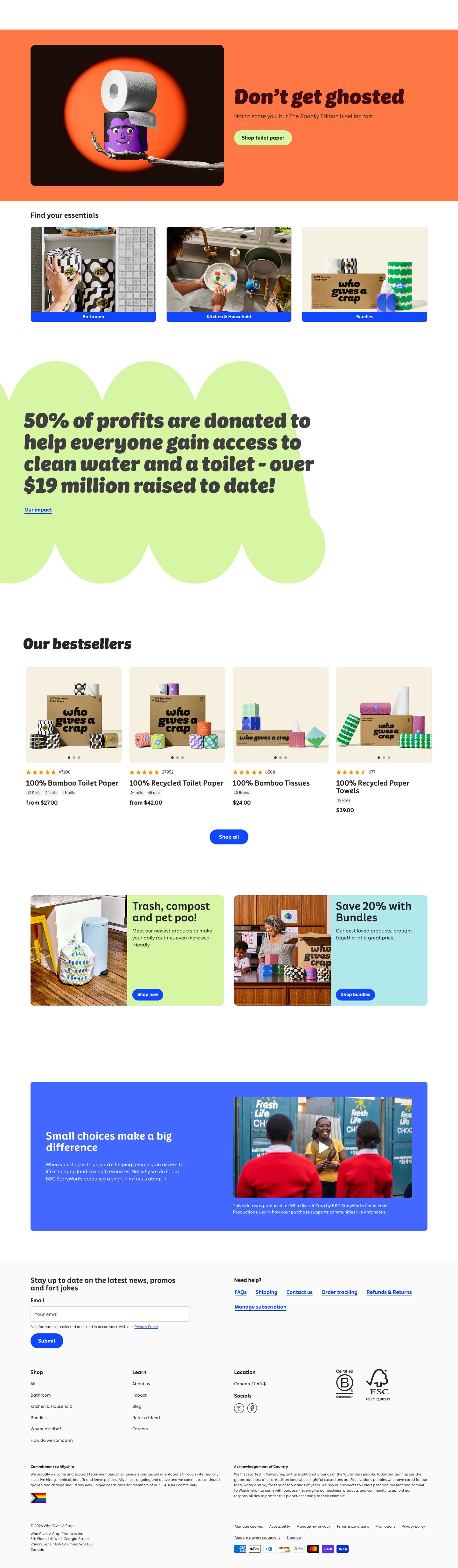 The full Who Gives A Crap homepage