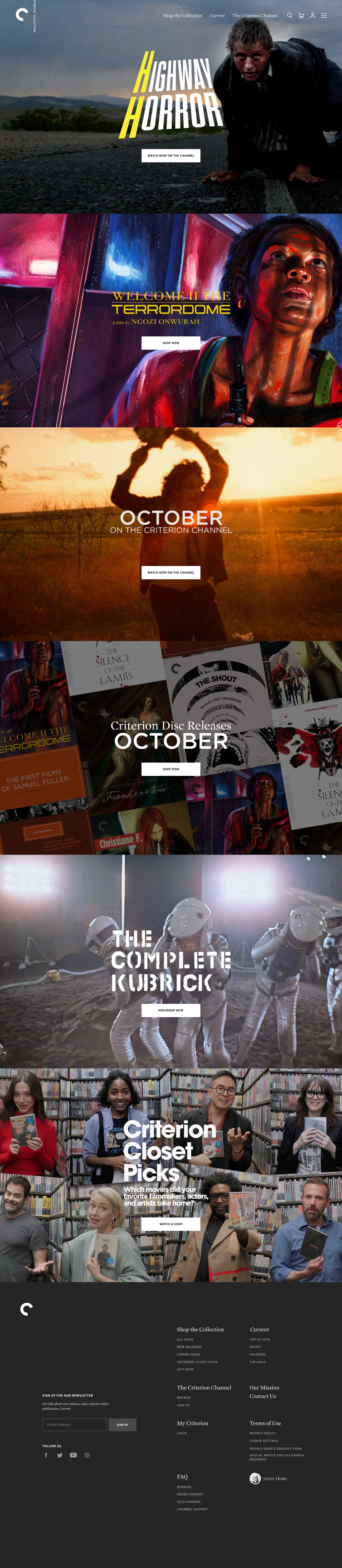 The full Criterion homepage