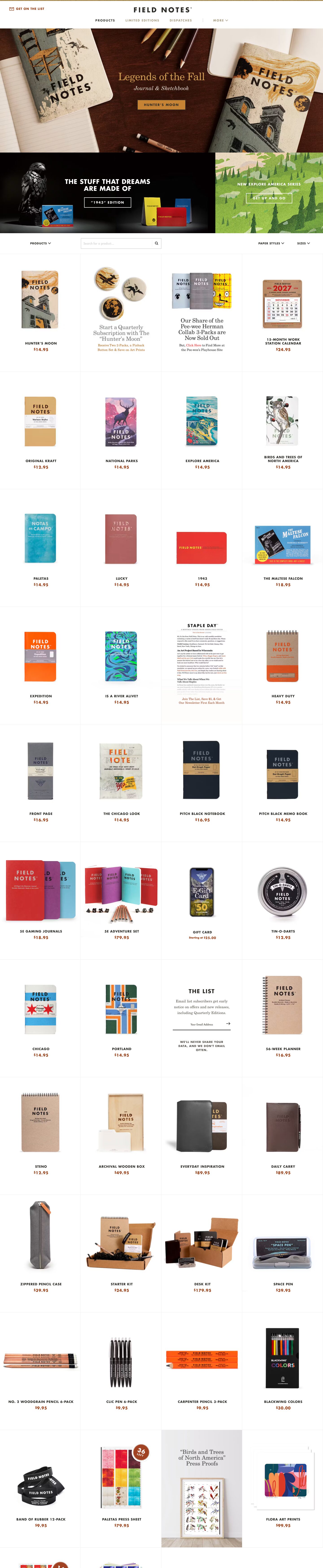The full Field Notes homepage
