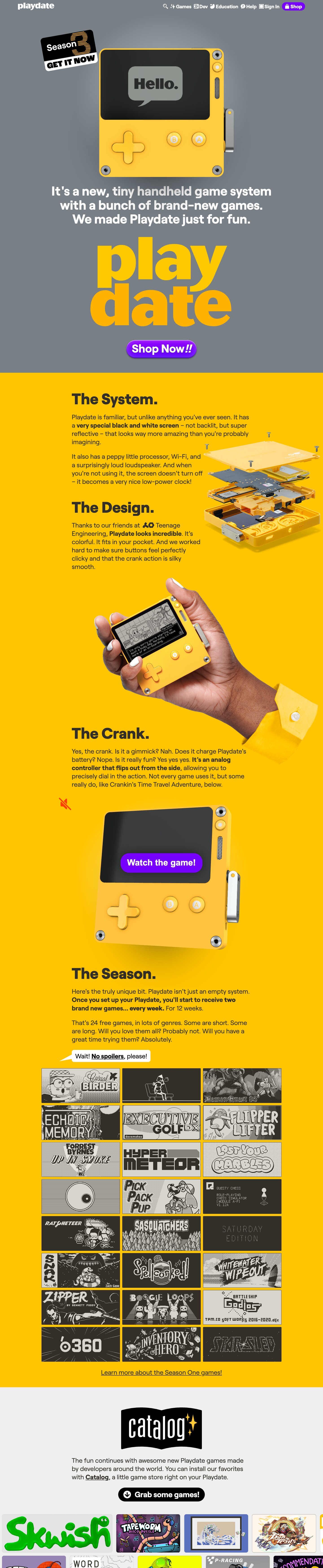 The full Playdate homepage