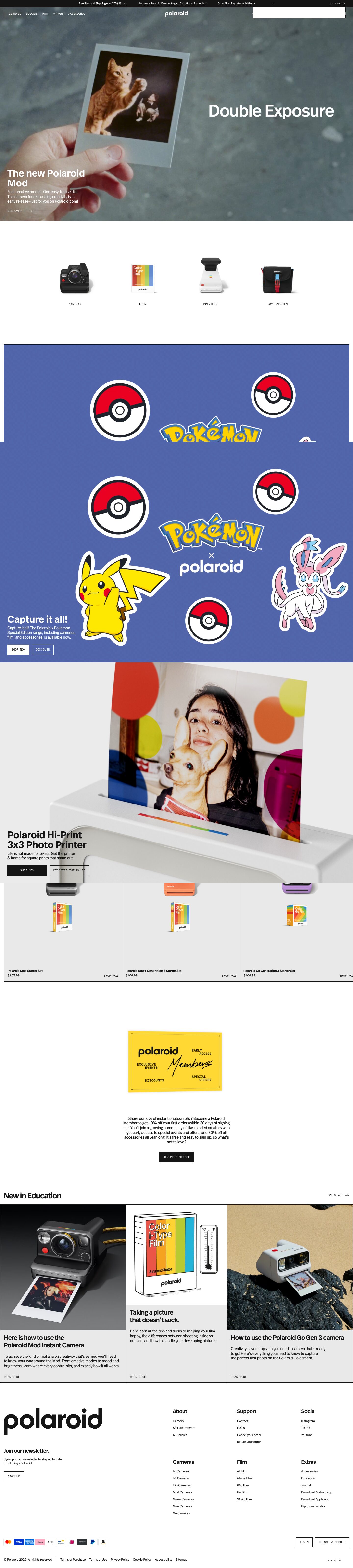 The full Polaroid homepage