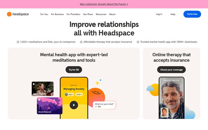 Headspace homepage