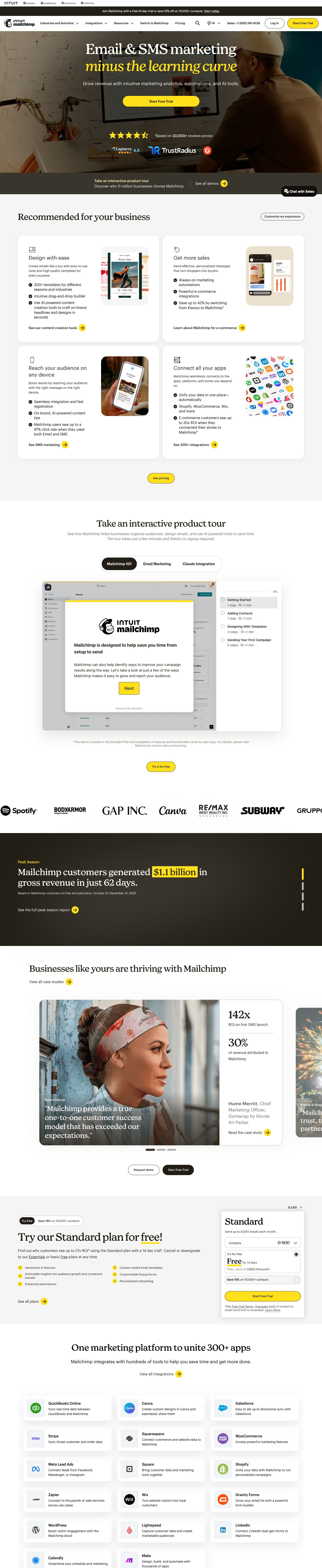 The full Mailchimp homepage