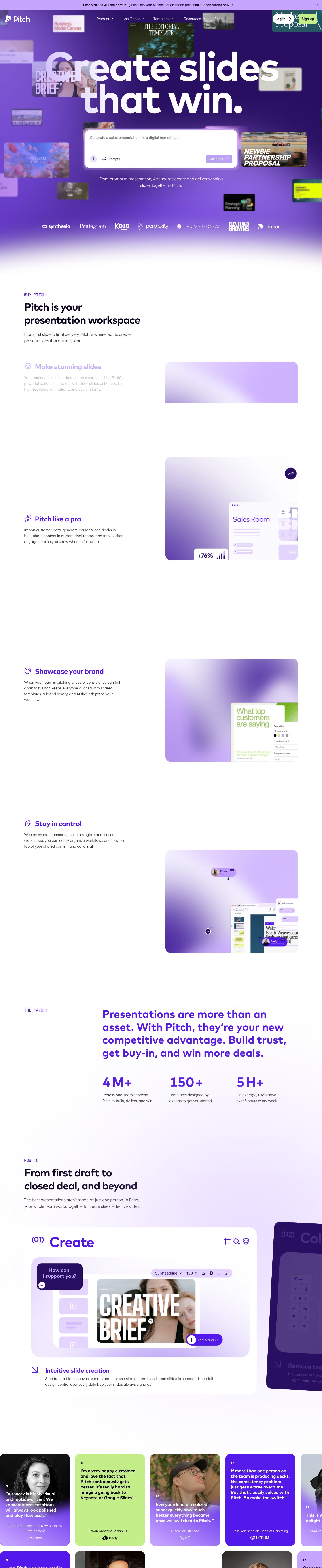 The full Pitch homepage