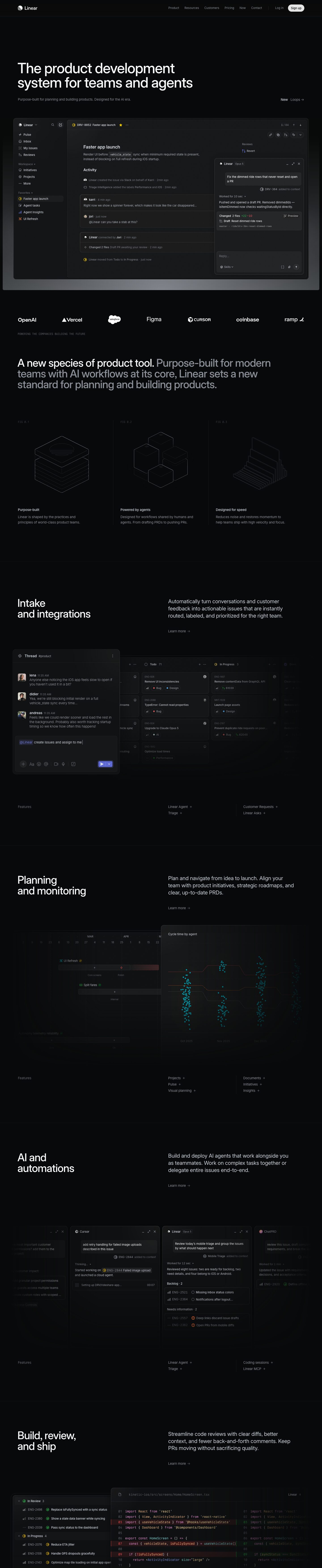 The full Linear homepage