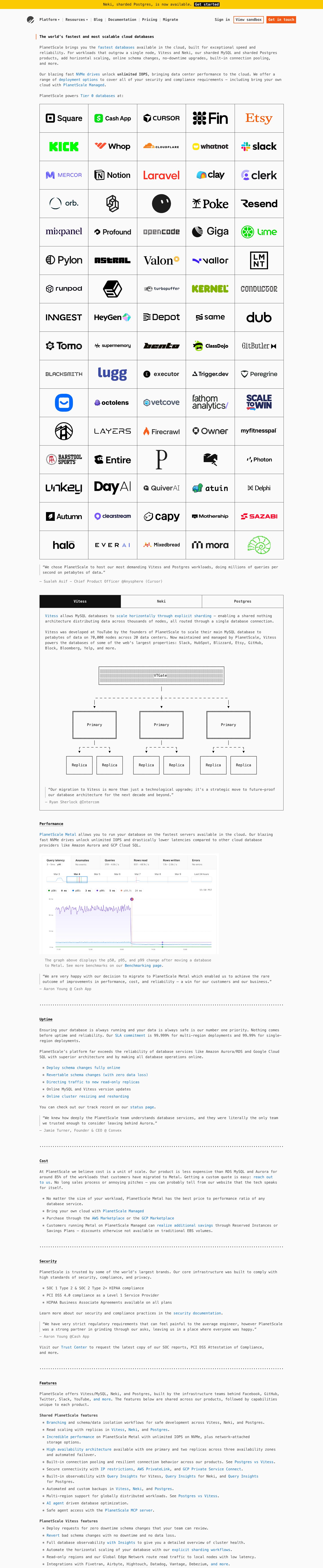 The full PlanetScale homepage
