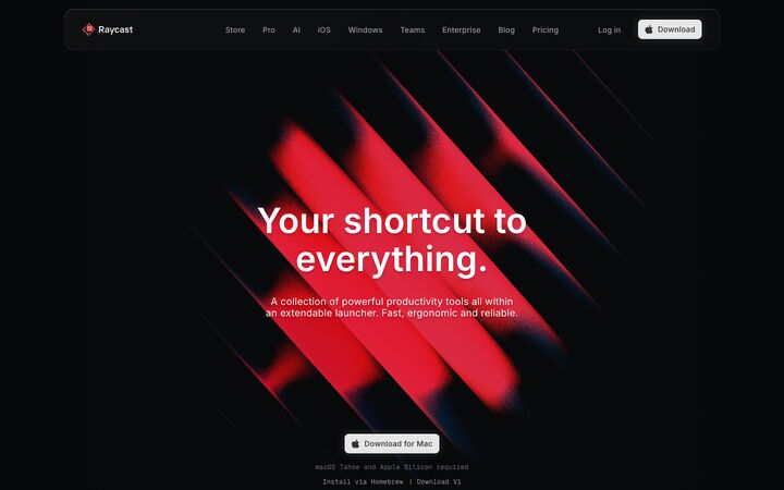 Raycast homepage