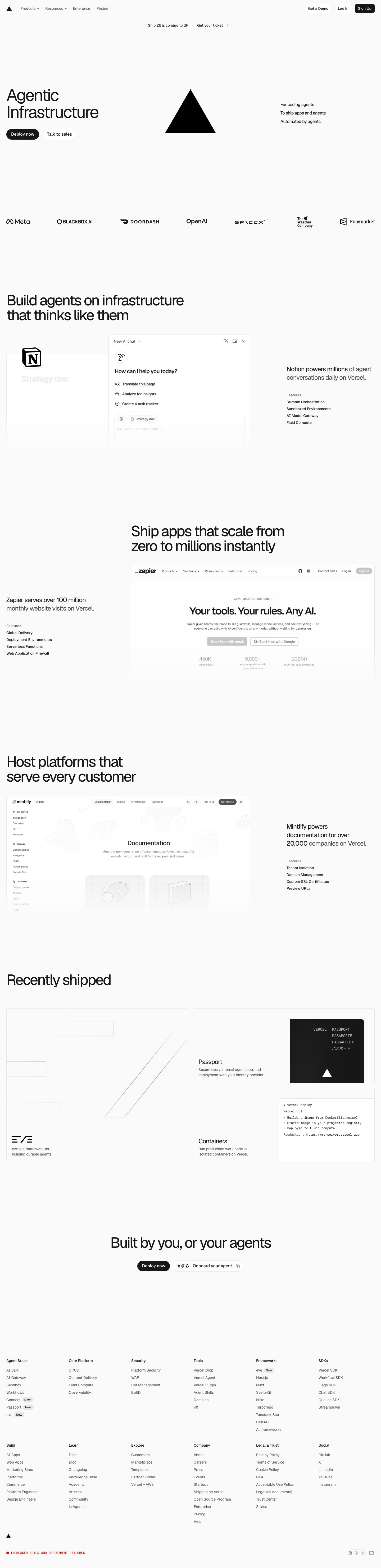 The full Vercel homepage