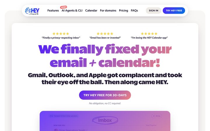 HEY homepage