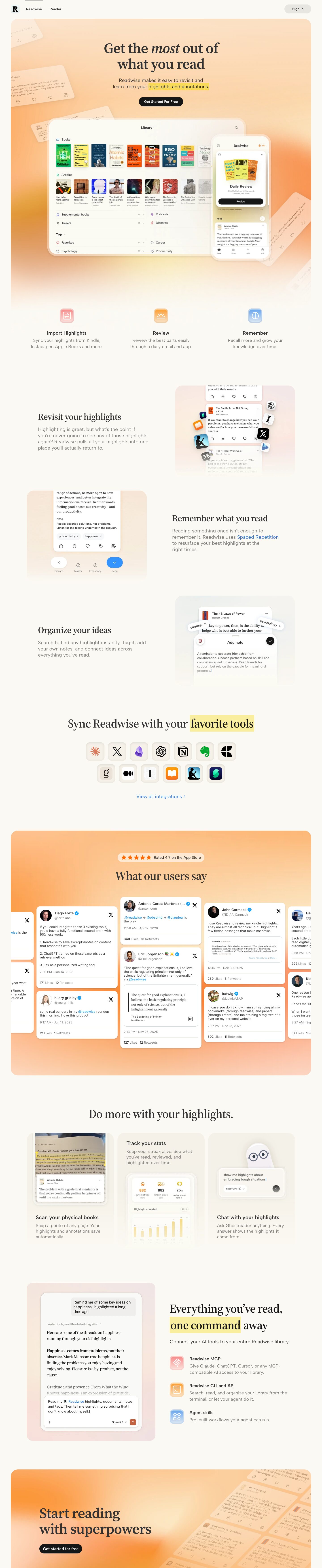 The full Readwise homepage