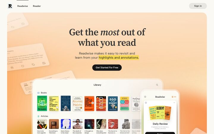 Readwise homepage
