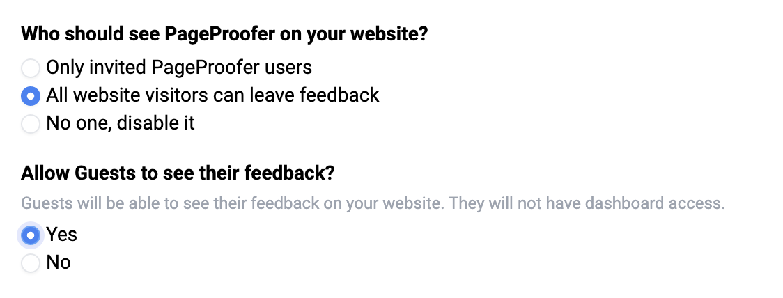 guest feedback settings