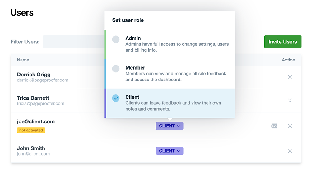 Manage users change role